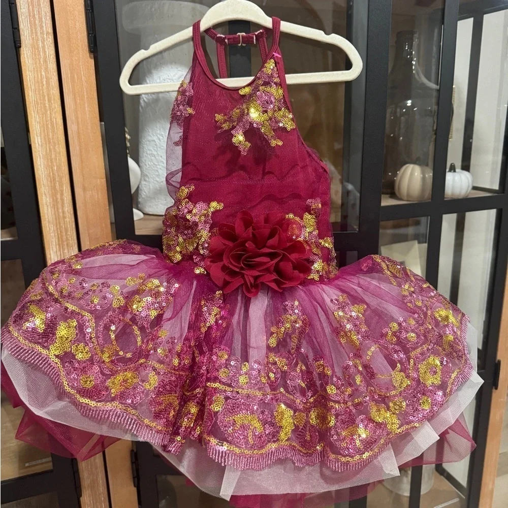 Revolution Fairy Maroon Ballet Dance Costume Sequined burgundy toddler tutu